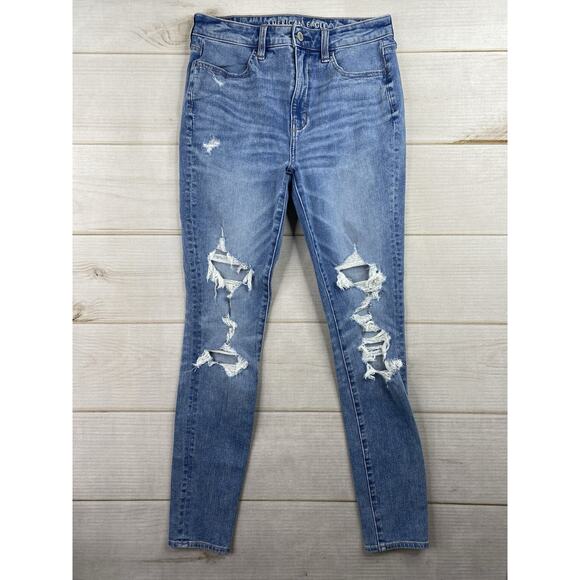 American Eagle Outfitters Denim - American Eagle Women's Sz 6 Blue Super High Rise Dream Jean Jegging Distressed
